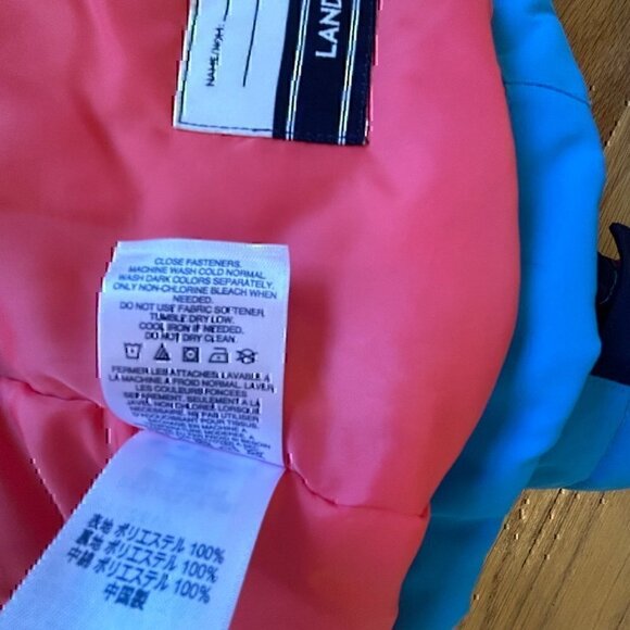 Land's End Girls L 14 Stormer Jacket Coat Hooded Blue Coral Star Zip Front - Picture 6 of 9